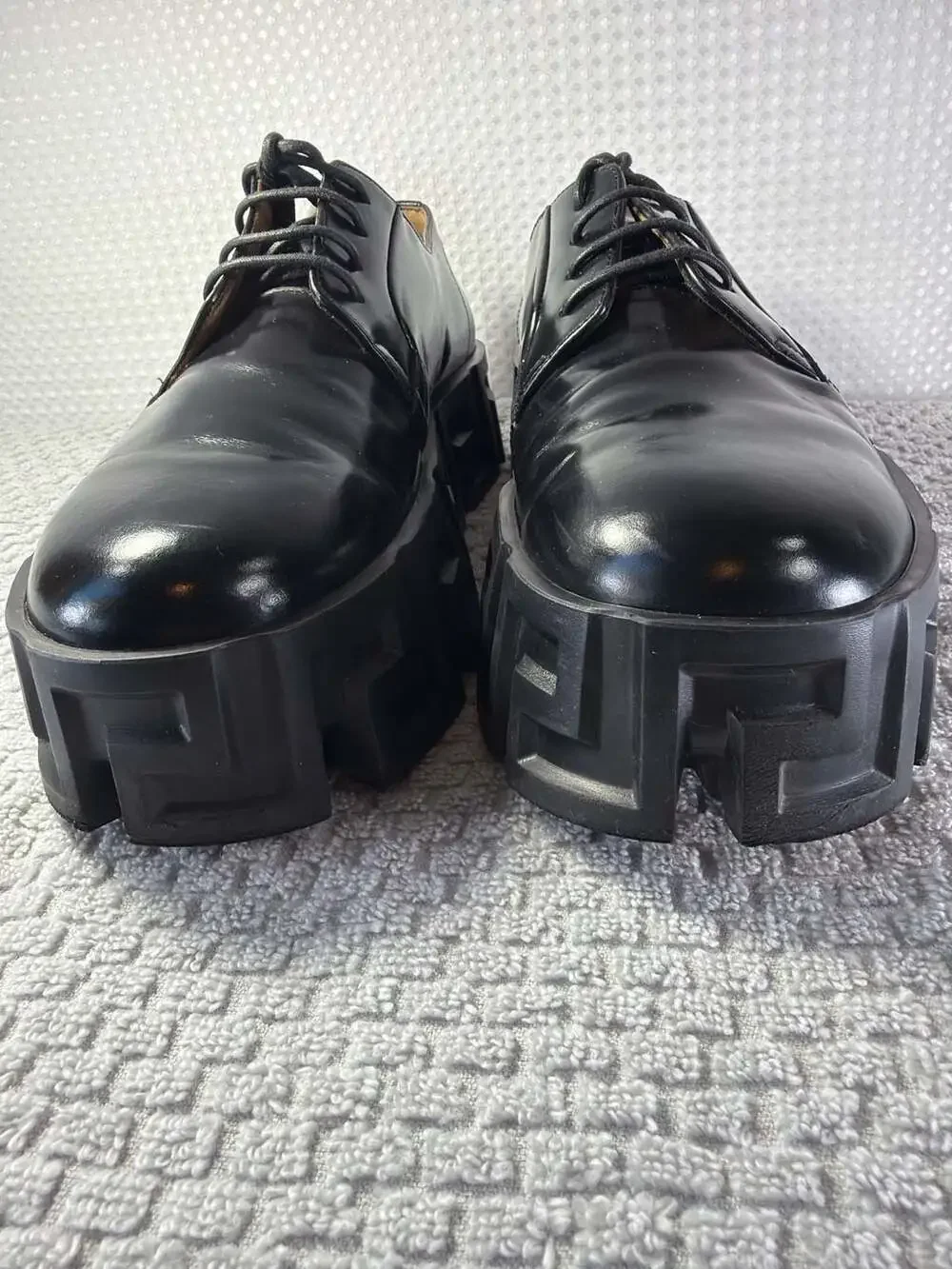 Versace Greca Labyrinth Leather Derby Platform Shoes